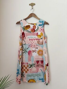 Paper Heart Pink Fruit Sleeveless Linen Blend Shift Dress XS NEW NWT
